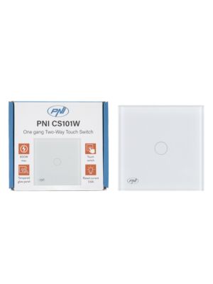 Jednoduchý rebríkový spínač a krížový spínač s dotykovým PNI CS101W zo skla, biely s LED indikátorom, 800W