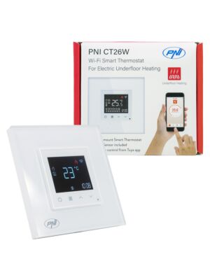 Inteligentný WiFi termostat PNI CT26W pre elektrické podlahové kúrenie alebo čerpaciu skupinu, podlahový senzor súčasťou balenia, 10A, m