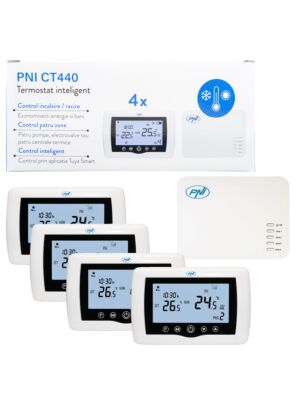 Inteligentný termostat PNI CT440 bezdrôtový, s WiFi, ovládanie 4 zón cez internet, pre kotly, čerpadlá, elektrov
