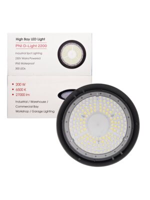 LED svietidlo PNI D-Light 2200 typ High Bay, 200W, 27000lm, 6500K, napájanie 230 V, IP65, pre priemyselné osvetlenie v kúpeľoch
