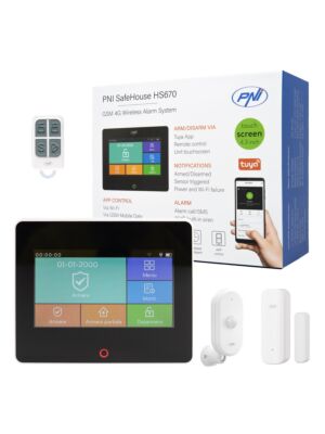 Bezdrôtový poplašný systém PNI SafeHouse HS670 WiFi GSM 4G, farebná dotyková obrazovka, 99 bezdrôtových zón, podpora 5 telefónnych čísel