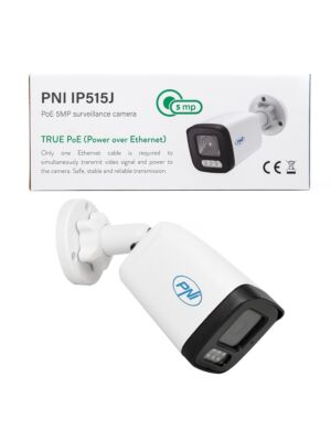 Kamera na video dohľad PNI IP515J POE, 5MP bullet, 2,8 mm, pre vonkajšie použitie, obojsmerný zvuk, biela Popis fotografie