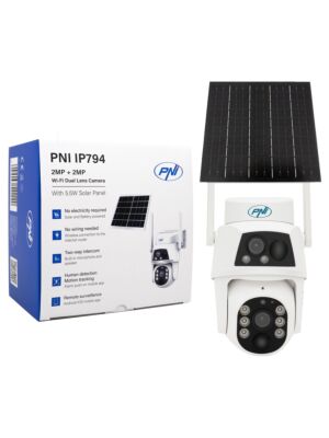 PNI IP794 video kamera s Wi-Fi, PTZ, duálny objektív 2MP + 2MP, 5.5W solárny panel, 8000mAh bloková batéria