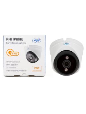 Video monitorovacia kamera PNI IP808J, POE, 8MP, čierne svetlo, 2,8mm šošovka, pre vonkajšie použitie, biela