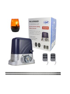 Súprava na automatizáciu brány PNI AP800D obsahuje 4m motorový stojan, fotobunky, diaľkové ovládanie, lampu, 230V vyvíja 1100 N a 8