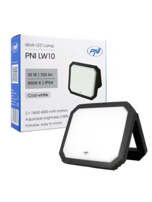 PNI LW10 10W LED pracovné svetlo, prenosné, nabíjateľné, napájanie z batérie 2 x 18650 4000mAh, 6500K, IP54, 700 lm, 2 úrovne