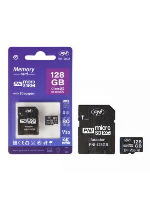 Pamäťová karta MicroSD PNI 128 GB s adaptérom SD, trieda 10, 80 Mb/s, V30