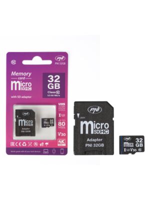 Pamäťová karta MicroSD PNI 32GB s adaptérom SD, Class 10, 80 Mb/s, V30
