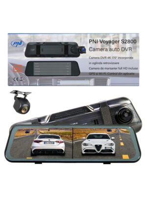 PNI Voyager S2800 UHD 4K 170° kamera DVR do auta zabudovaná v spätnom zrkadle, 9,66 palca, dotykový IPS displej, monitor