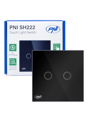 PNI SH222 sklenený dvojitý dotykový spínač, čierny s LED indikátorom, 10A, 2X200W