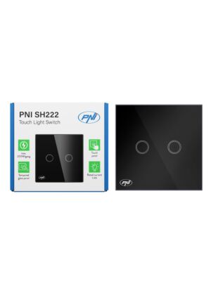 PNI SH222 sklenený dvojitý dotykový spínač, čierny s LED indikátorom, 10A, 2X200W