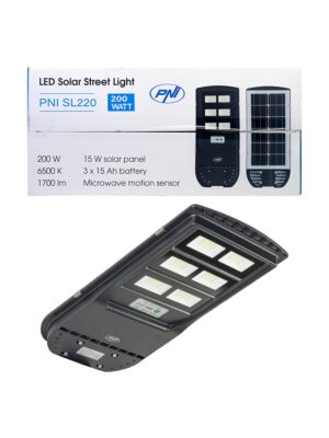Lampa pouličného osvetlenia PNI SL220 13W, so zabudovaným solárnym panelom 15W, 6500K, 1700lm, 3 x zabudovaná batéria 15Ah, s
