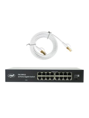 Prepínač PNI SW016, 16 x 10/100/1000 Mbps, Gigabit, kovové puzdro a 1,5 m CAT8 patch PNI U8015W