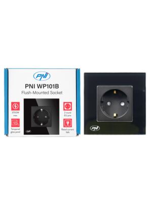 Jednoduchá vstavaná zásuvka PNI WP101B, so skleneným rámom, 16A, 3700W, 230V, čierna