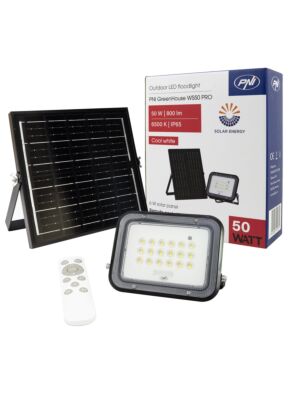 LED reflektor PNI GreenHouse WS50 PRO 50W so solárnym panelom 6W, akumulátorom 5000mAh, 800lm, diaľkovým ovládaním, časovačom a reguláciou jasu.