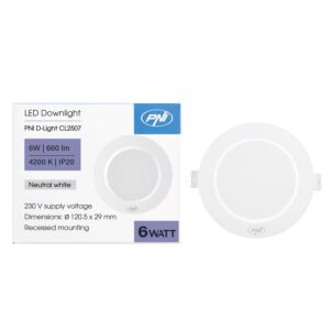 LED reflektor PNI D-Light CL2507 6W, zápustný, okrúhly, 120,5*28,4mm, 4200K, napájanie 230V, 660 lm, biely