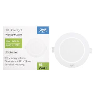 LED reflektor PNI D-Light CL2518 18W, zápustný, okrúhly, 220,7*28,9mm, 6400K, napájanie 230V, 1980 lm, biely