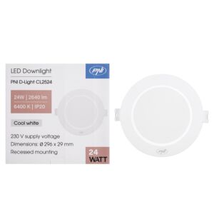 LED reflektor PNI D-Light CL2524 24W, zápustný, okrúhly, 296*29,1mm, 6400K, napájanie 230V, 2640 lm, biely