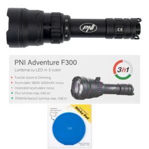 Svietidlo PNI Adventure F300 s 3-farebnou LED diódou, biela, červená, zelená, max. 10 W, IPX6 s modrou lepiacou podložkou v balení