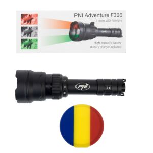 Baterka PNI Adventure F300 s 3-farebnou LED diódou, biela, červená, zelená, max. 10 W, IPX6 + lepiaca podložka