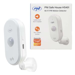 Pohybový senzor PNI SafeHouse HS401 PIR s Wi-Fi, kompatibilný s aplikáciou Tuya, zvukový alarm 80 dB, vstavaný reproduktor