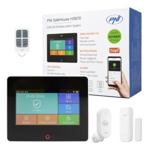 Bezdrôtový poplašný systém PNI SafeHouse HS670 WiFi GSM 4G, farebná dotyková obrazovka, 99 bezdrôtových zón, podpora 5 telefónnych čísel