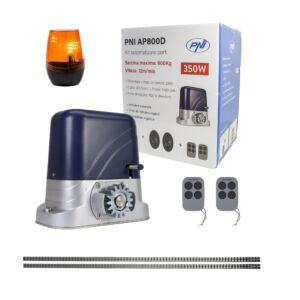 Súprava na automatizáciu brány PNI AP800D obsahuje 4m motorový stojan, fotobunky, diaľkové ovládanie, lampu, 230V vyvíja 1100 N a 8