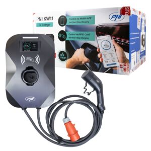 Nabíjacia stanica PNI KW11, 16A, 11KW, pre elektromobily, 85V - 415V, trojfázová, kábel typu 2 a 7-pólový konektor