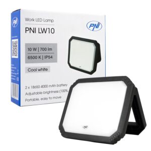 PNI LW10 10W LED pracovné svetlo, prenosné, nabíjateľné, napájanie z batérie 2 x 18650 4000mAh, 6500K, IP54, 700 lm, 2 úrovne