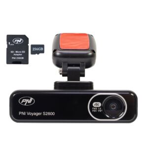 Súprava autokamery PNI Voyager S2600 DVR, WiFi, 4K Ultra HD, GPS a pamäťová karta microSD s kapacitou 256 GB v cene