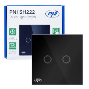 PNI SH222 sklenený dvojitý dotykový spínač, čierny s LED indikátorom, 10A, 2X200W