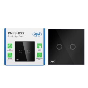 PNI SH222 sklenený dvojitý dotykový spínač, čierny s LED indikátorom, 10A, 2X200W