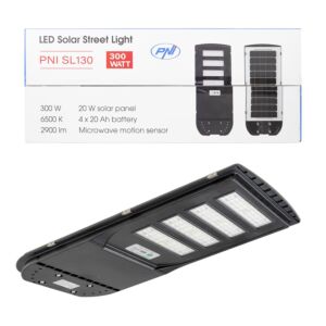 PNI SL130 20W pouličné osvetlenie so vstavaným solárnym panelom 20W, 6500K, 2900lm, 4 x vstavaná 20Ah batéria, S