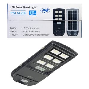 Lampa pouličného osvetlenia PNI SL220 13W, so zabudovaným solárnym panelom 15W, 6500K, 1700lm, 3 x zabudovaná batéria 15Ah, s