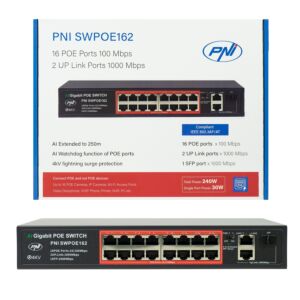 PoE prepínač PNI SWPOE162, 16 PoE portov 100 Mbps