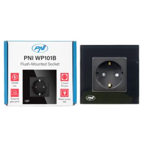 Jednoduchá vstavaná zásuvka PNI WP101B, so skleneným rámom, 16A, 3700W, 230V, čierna