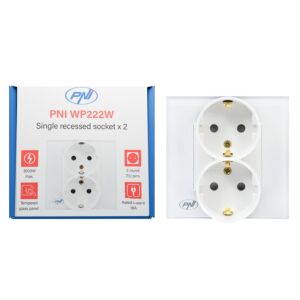 Jednoduchá vstavaná zásuvka PNI WP222W x2 s rámom z bieleho skla