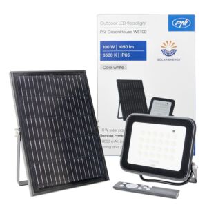 PNI GreenHouse WS100 100W LED reflektor so solárnym panelom, batériou 10 000 mAh, diaľkovým ovládaním, nastaviteľným časovaním a jasom