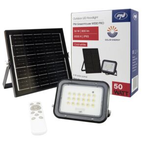 LED reflektor PNI GreenHouse WS50 PRO 50W so solárnym panelom 6W, akumulátorom 5000mAh, 800lm, diaľkovým ovládaním, časovačom a reguláciou jasu.