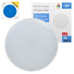 Stropné svietidlo PNI D-Light CL2436T s Wi-Fi LED osvetlením, RGBW, 36 W, stmievateľné s lepiacou podložkou a vlajočkou v cene