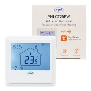 Inteligentný vstavaný termostat PNI CT25PW WiFi, internetové ovládanie, podlahové vodné vykurovanie, pohony, stromček