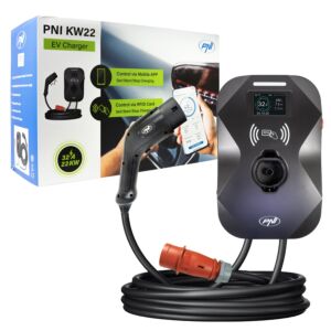 Nabíjacia stanica PNI KW22, 32 A, 22 kW, pre elektromobily, 85 V - 415 V, trojfázová, kábel typu 2 a 7-pinový konektor