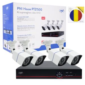 Sada pre video dohľad AHD PNI House PTZ1500 5MP DVR - 4 kamery a lepiaca podložka