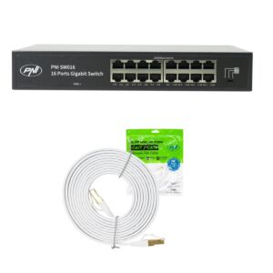 PNI SW016 Switch Package, 16 x 10/100/1000 Mbps, gigabitová, kovová skrinka a 3M CAT8 patch PNI U8030W